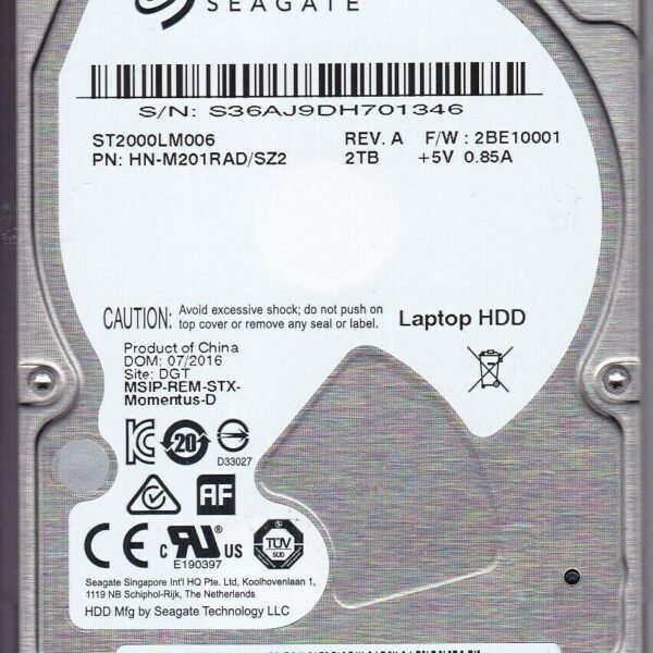 Seagate ST2000LM006 Spinpoint M9T 2TB 5.4K RPM SATA 6GBPS 32MB Cache 2.5-inch Internal Hard Drive | Refurbished